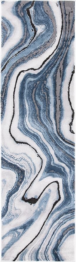 SAFAVIEH Craft Collection Runner Rug - 2'3" x 18', Blue & Grey, Modern Abstract Design, Non-Shedding & Easy Care, Ideal for High Traffic Areas in Living Room, Bedroom (CFT819M)