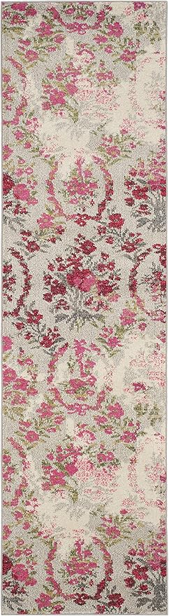 SAFAVIEH Monaco Collection Runner Rug - 2'2" x 6', Ivory & Pink, Floral Design, Non-Shedding & Easy Care, Ideal for High Traffic Areas in Living Room, Bedroom (MNC205R)