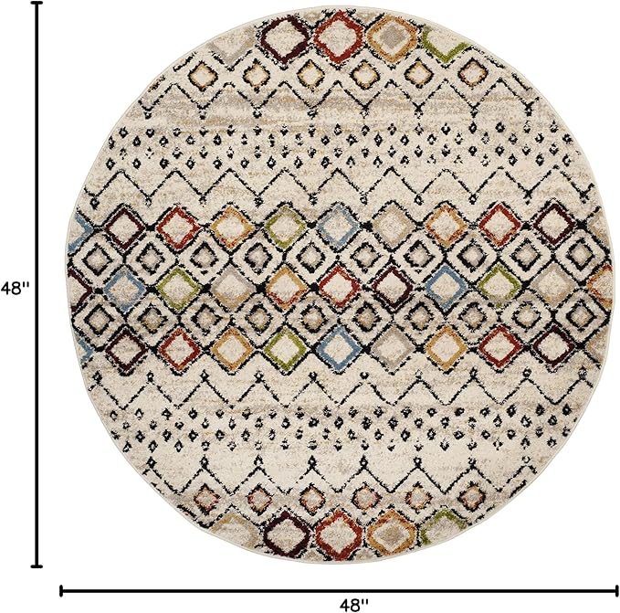SAFAVIEH Amsterdam Collection 4' Round Ivory/Multi AMS108K Moroccan Boho Non-Shedding Living Room Bedroom Area Rug