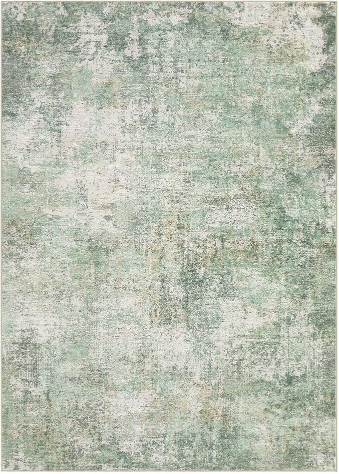 Area Rug Living Room Rugs - 5x7 Large Soft Indoor Neutral Modern Abstract Low Pile Washable Rug Carpet for Bedroom Dining Room Farmhouse Home Office - Green Grey