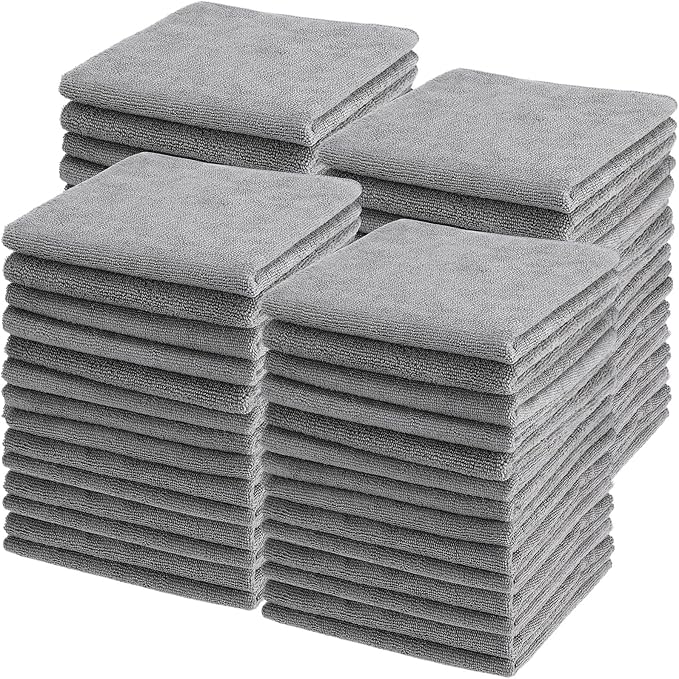 50 Pack Bleach Proof Towels Microfiber Absorbent Resistant Hair Hand Towels Bulk Quick Dry for Barber Gym Bath Spa Shaving (Light Grey,16 x 29 Inch)