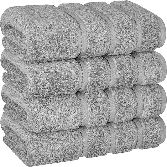American Soft Linen Luxury Hand Towels for Bathroom, 600 GSM Heawy Weight 16x28 Size 100% Cotton Turkish 4 Piece Hand Face Towel Set, Light Grey Hand Towels