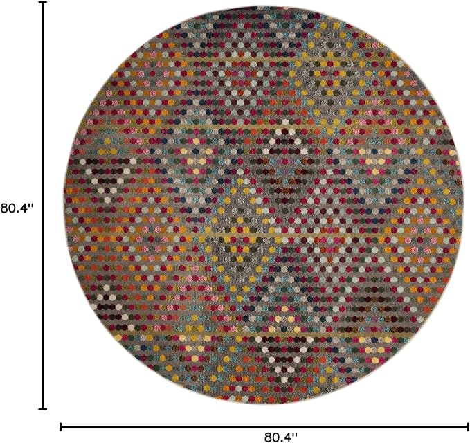 SAFAVIEH Monaco Collection Area Rug - 6'7" Round, Multi & Beige, Boho Diamond Design, Non-Shedding & Easy Care, Ideal for High Traffic Areas in Living Room, Bedroom (MNC204F)