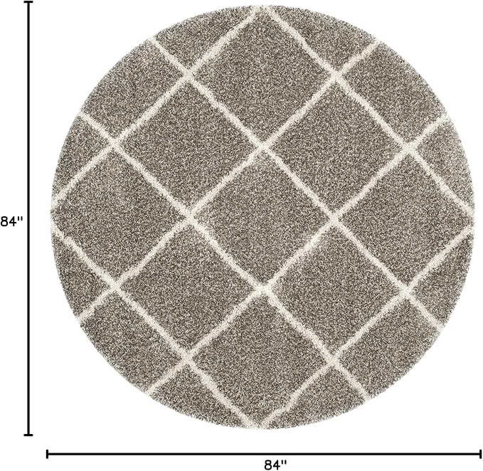 SAFAVIEH Hudson Shag Collection Area Rug - 7' Round, Grey & Ivory, Modern Trellis Design, Non-Shedding & Easy Care, 2-inch Thick Ideal for High Traffic Areas in Living Room, Bedroom (SGH281B)
