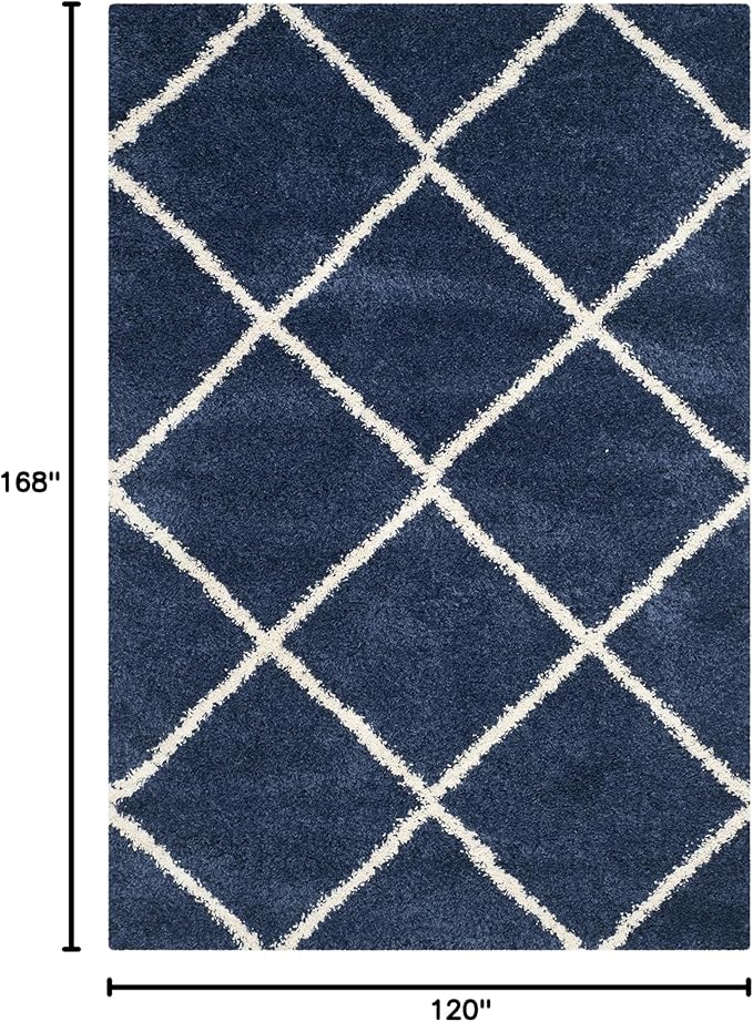 SAFAVIEH Hudson Shag Collection Area Rug - 10' x 14', Navy & Ivory, Modern Trellis Design, Non-Shedding & Easy Care, 2-inch Thick Ideal for High Traffic Areas in Living Room, Bedroom (SGH281C)