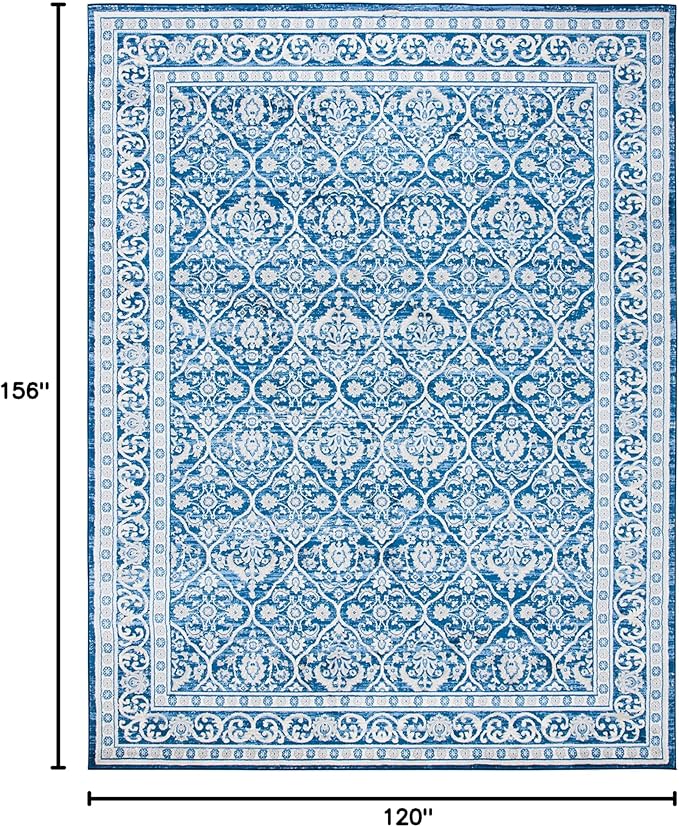 SAFAVIEH Brentwood Collection 10' x 13' Navy / Light Grey BNT870M Oriental Damask Trellis Non-Shedding Living Room Bedroom Dining Home Office Area Rug