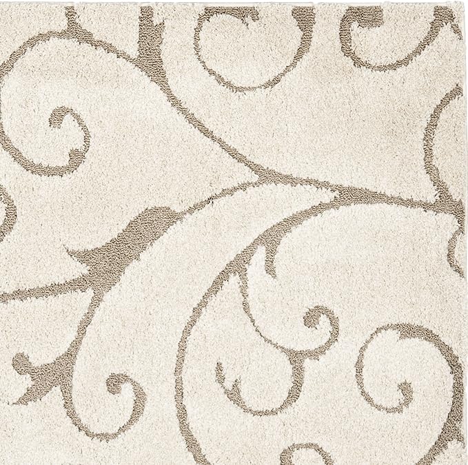 SAFAVIEH Florida Shag Collection Area Rug - 5' Square, Cream & Beige, Scroll Design, Non-Shedding & Easy to Clean, High-Low Plush Pile, Ideal for Living Room, Bedroom, Dining Space (SG455-1113)