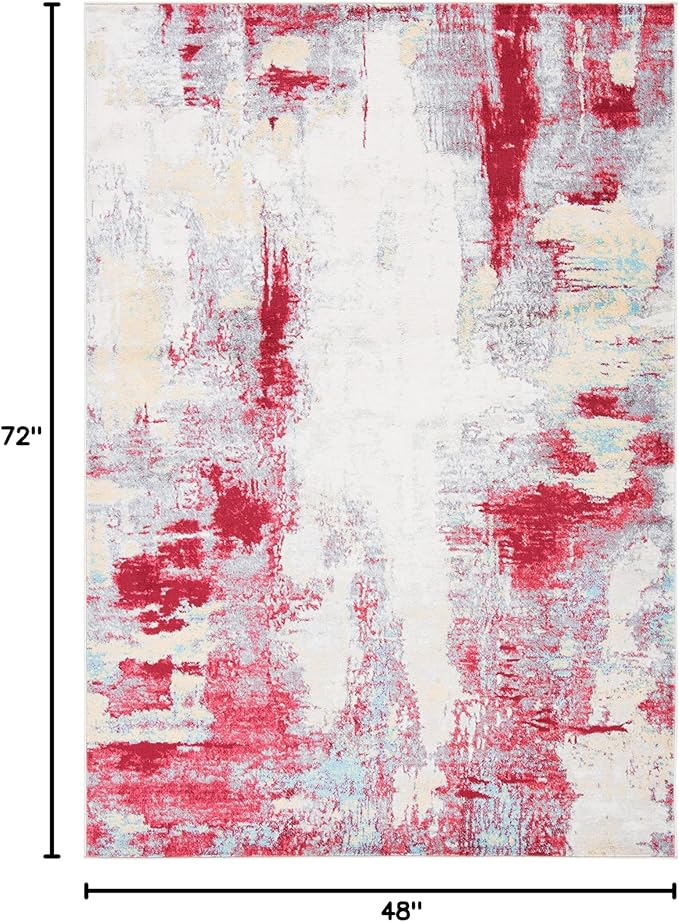 SAFAVIEH Jasper Collection Accent Rug - 4' x 6', Red & Ivory, Modern Abstract Design, Non-Shedding & Easy Care, Ideal for High Traffic Areas in Entryway, Living Room, Bedroom (JSP101Q)