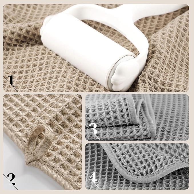 430 GSM Microfiber Oversize Quick Dry Lint Free Bath Towel, 60 x 30 in, 4 Pack (Waffle Weave)