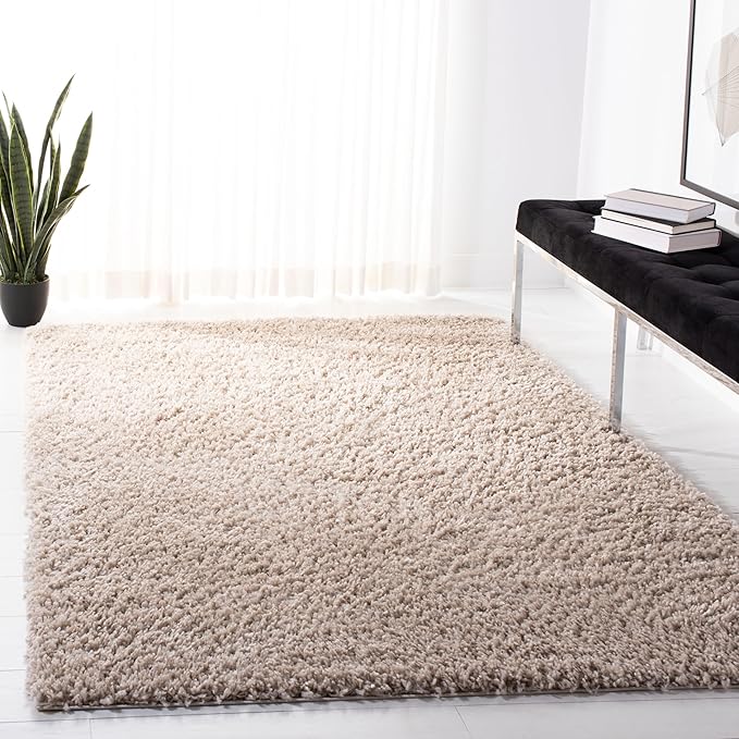 SAFAVIEH August Shag Collection Area Rug - 5'3" x 7'6", Beige, Solid Design, Non-Shedding & Easy Care, 1.5-inch Thick Ideal for High Traffic Areas in Living Room, Bedroom (AUG200D)