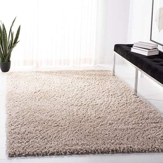 SAFAVIEH August Shag Collection Accent Rug - 4' x 6', Beige, Solid Design, Non-Shedding & Easy Care, 1.5-inch Thick Ideal for High Traffic Areas in Entryway, Living Room, Bedroom (AUG200D)