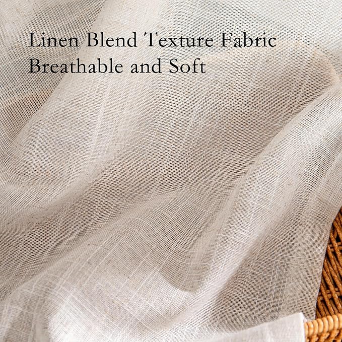 MYSKY HOME Natural Linen Curtains for Living Room, Semi Sheer Curtains & Drapes 80 inches Length 2 Panels Set Farmhouse Country Style Back Tab Draperies for Sliding Glass Door, 50" Wide, Linen