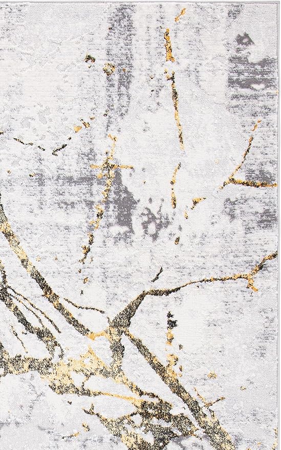SAFAVIEH Amelia Collection Runner Rug - 2' x 20', Grey & Gold, Modern Abstract Design, Non-Shedding & Easy Care, Ideal for High Traffic Areas in Living Room, Bedroom (ALA293G)