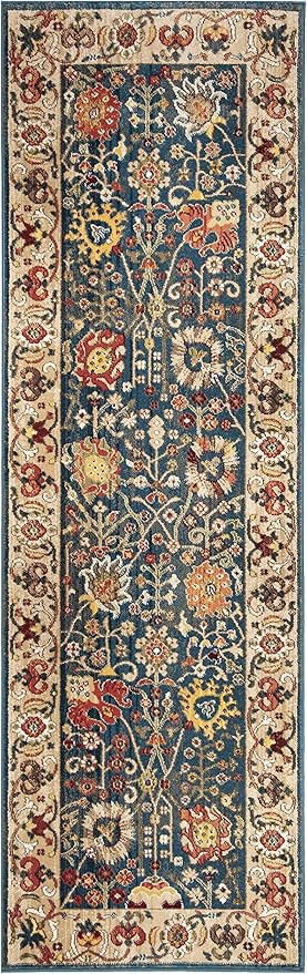 SAFAVIEH Kashan Collection Runner Rug - 2'6" x 6', Blue & Tan, Traditional Oriental Design, Non-Shedding & Easy Care, Ideal for High Traffic Areas in Living Room, Bedroom, Dining (KSN303G-26)