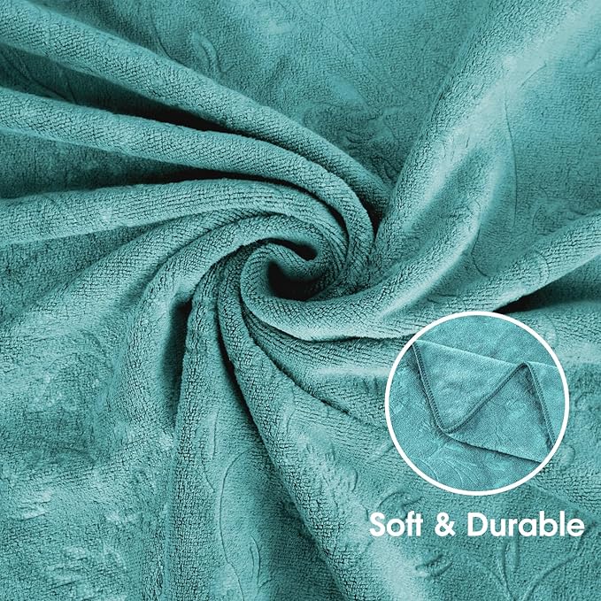 Microfiber Bath Towels, Bath Towel 4 Pack(30" x 60"), Oversized, Soft, Super Absortbent and Fast Drying, Multipurpose Use for Sports, Fitness, Yoga, Green-Floral Embossed