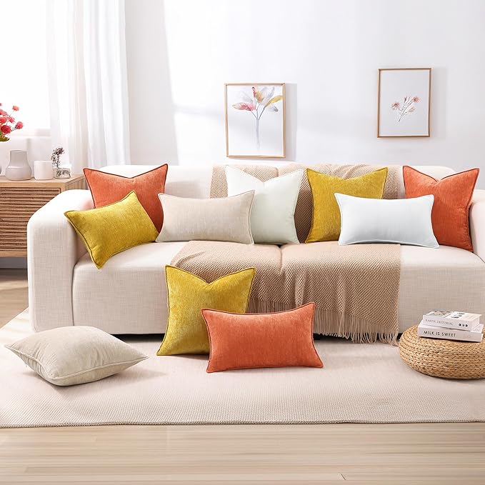 decorUhome Spring Couch Euro Sham Throw Pillow Covers 26x26 Set of 2, Decorative Soft Velvet Modern Cozy Chenille Pillow Cases with Elegant Design for Sofa Bed Living Room Home Decor, Rust