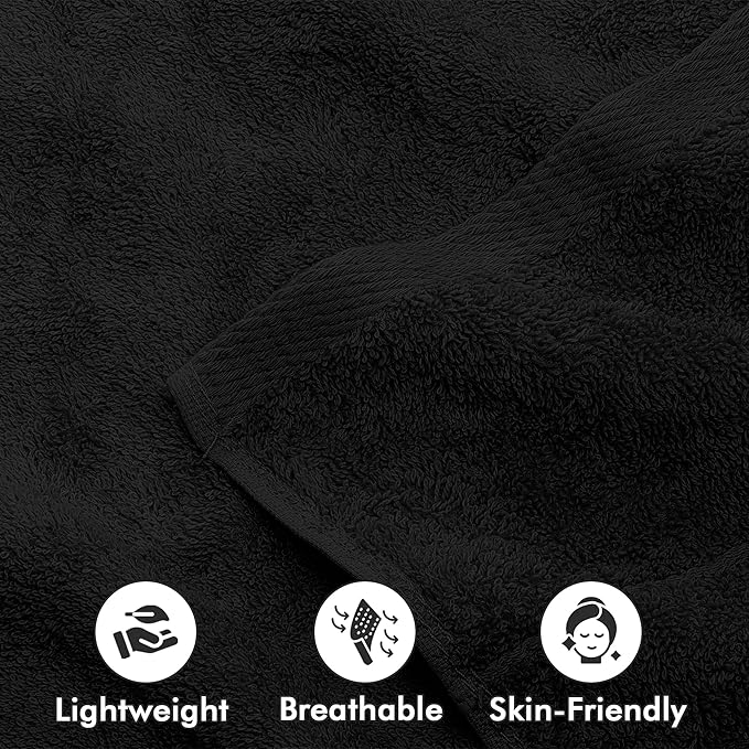 100% Cotton Hand Towels for Bathroom – Soft & Absorbent Towel Set– Pack of 6 Small Towel (34x20in) – Quick Dry Luxury Cotton Hand Towels – Black