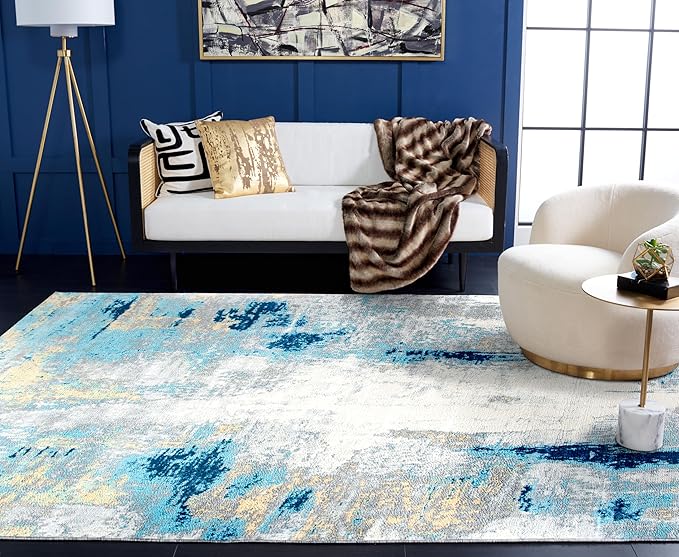 SAFAVIEH Jasper Collection X-Large Area Rug - 12' x 18', Grey & Gold, Modern Abstract Design, Non-Shedding & Easy Care, Ideal for High Traffic Areas in Living Room, Bedroom (JSP101A)