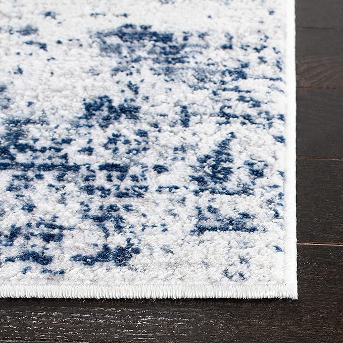SAFAVIEH Amelia Collection Area Rug - 6'7" Square, Ivory & Navy, Modern Abstract Design, Non-Shedding & Easy Care, Ideal for High Traffic Areas in Living Room, Bedroom (ALA700B)