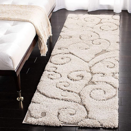 SAFAVIEH Florida Shag Collection Runner Rug - 2'3" x 21', Cream & Beige, Scroll Design, Non-Shedding & Easy to Clean, High-Low Plush Pile, Ideal for Bedroom, Foyer, Hallway (SG455-1113)