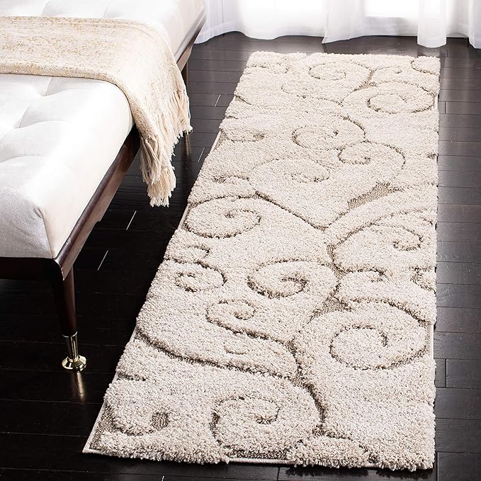 SAFAVIEH Florida Shag Collection Runner Rug - 2'3" x 13', Cream & Beige, Scroll Design, Non-Shedding & Easy to Clean, High-Low Plush Pile, Ideal for Bedroom, Foyer, Hallway (SG455-1113)