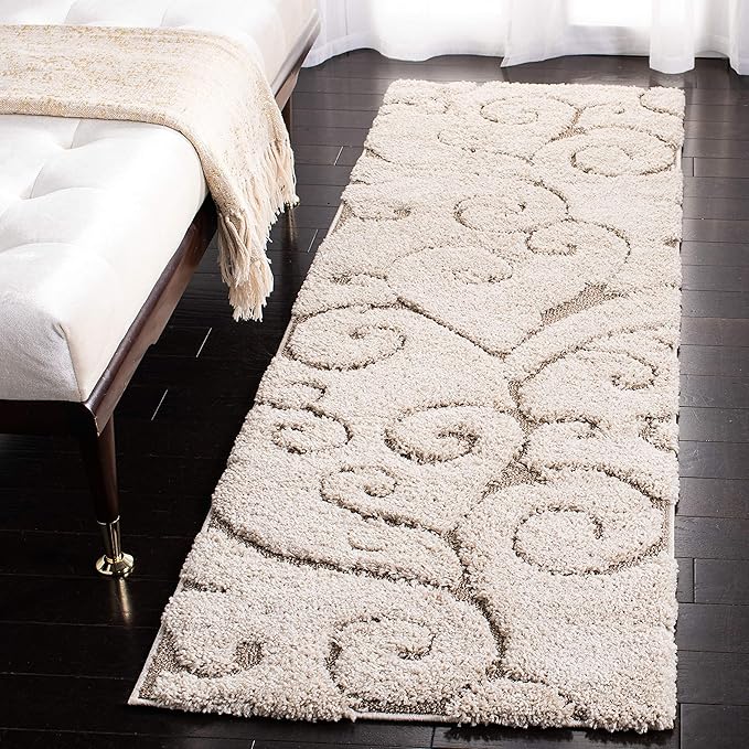 SAFAVIEH Florida Shag Collection Runner Rug - 2'3" x 17', Cream & Beige, Scroll Design, Non-Shedding & Easy to Clean, High-Low Plush Pile, Ideal for Bedroom, Foyer, Hallway (SG455-1113)
