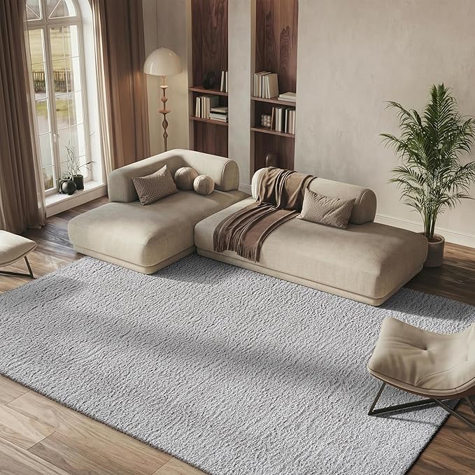 SAFAVIEH Area Rug 8x10 - Lindsay Shag Collection - Large - Grey, Non-Shedding & Easy Cleaning, Ultra Plush Thick Pile, Ideal for Living Room, Bedroom, Dining Space (LNS560F)