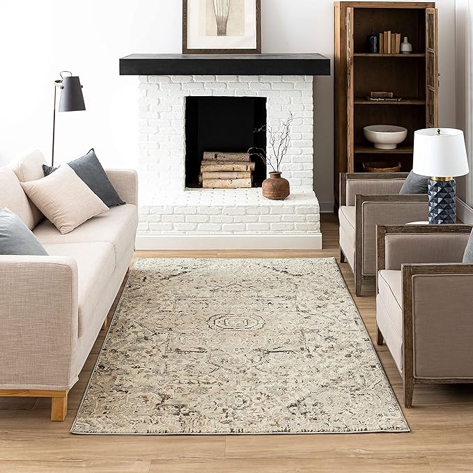 Mohawk Home Invati Traditional Floral Ornamental Cream 3' 11" x 6' Area Rug Perfect for Living Room, Dining Room, Office