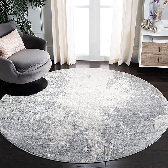 SAFAVIEH Jasper Collection Area Rug - 5' Round, Light Grey & Ivory, Modern Abstract Design, Non-Shedding & Easy Care, Ideal for High Traffic Areas in Living Room, Bedroom (JSP101F)