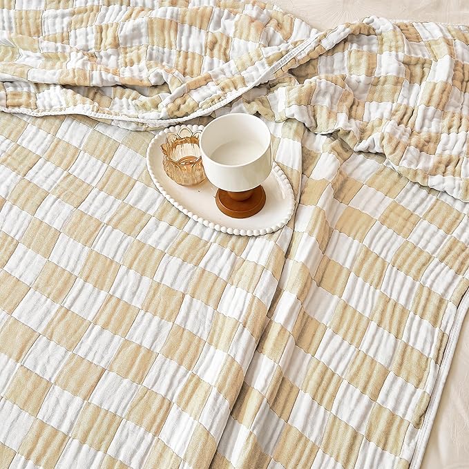 SANACYNA Muslin Blankets 100% Cotton 6-Layer Gauze Cream Cooling Blanket Lightweight Soft and Breathable Swaddle Blanket for Sofa Bed Both Sides (Cream, Baby 30"x40")