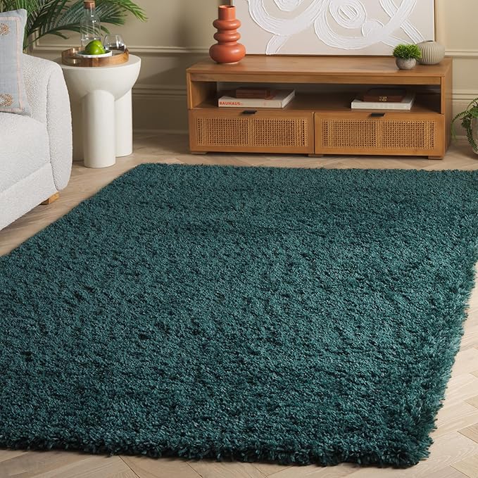 SAFAVIEH Fontana Shag Collection Area Rug - 9' x 12', Dark Green, Solid Pattern, Non-Shedding & Easy Care, 2-inch Thick, Ideal for The Living Room, Dining, Bedroom (FNT800Y)