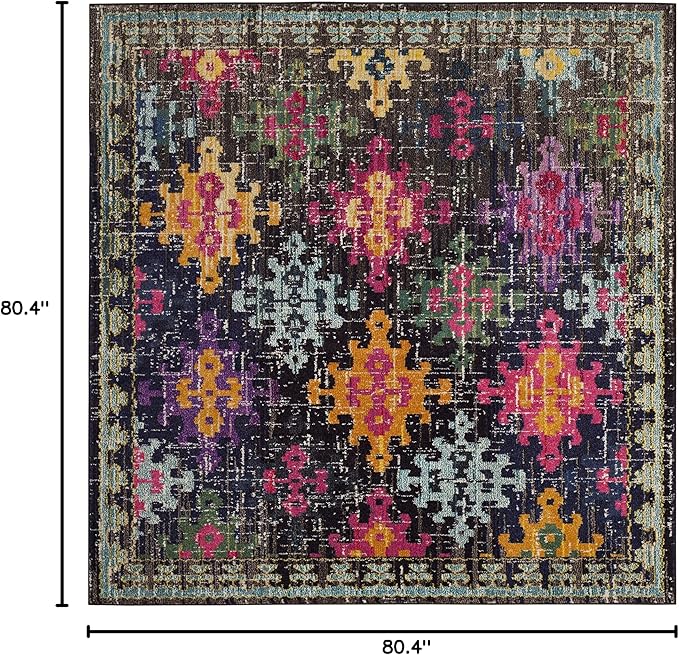 SAFAVIEH Monaco Collection Area Rug - 6'7" Square, Multi, Boho Diamond Trellis Design, Non-Shedding & Easy Care, Ideal for High Traffic Areas in Living Room, Bedroom (MNC244F)