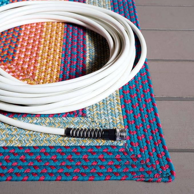 SAFAVIEH Washable Rug Outdoor Braided Collection - 3' Round, Red & Orange, Handmade & Reversible, Non-Shedding & Easy to Clean, Ideal for Patio, Backyard, Mudroom (BRD308Q)