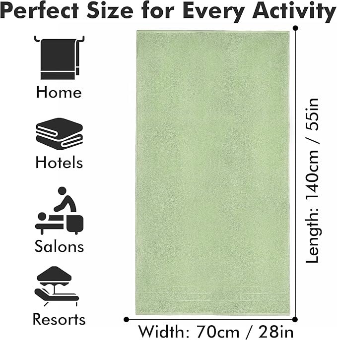 Bath Towels Set of 4 – 100% Cotton Light Green Extra Large Towels for Bathroom, Spa Use (55x28 in) – Super Soft and Quick Dry Large Bath Sheets for Adults