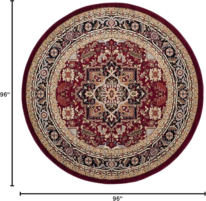 SAFAVIEH Lyndhurst Collection Area Rug - 8' Round, Red & Black, Traditional Oriental Design, Non-Shedding & Easy Care, Ideal for High Traffic Areas in Living Room, Bedroom (LNH330B)