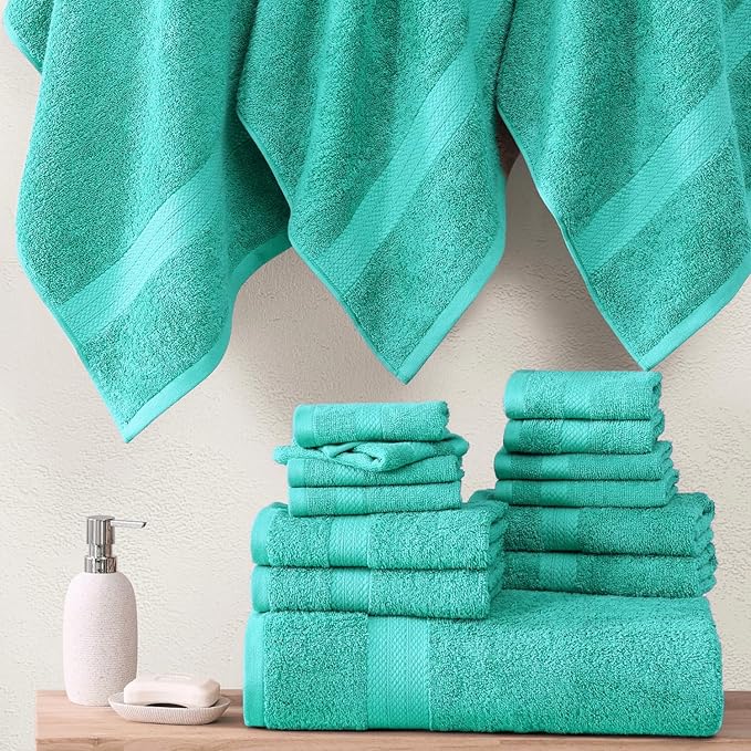 LANE LINEN 100% Cotton Bath Towels - 18 Pieces - Softer, Durable & Highly Absorbent - 4 Bath, 8 Wash Cloth, 6 Hand Towels - Perfect Family Set, Premium Quality, Oeko-TEX Certified - Teal