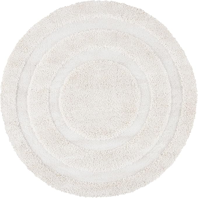 SAFAVIEH Florida Shag Collection Area Rug - 4' Round, Creme & Creme, Border Design, Non-Shedding & Easy Care, 1.2-inch Thick Ideal for High Traffic Areas in Living Room, Bedroom (SG454-1111)