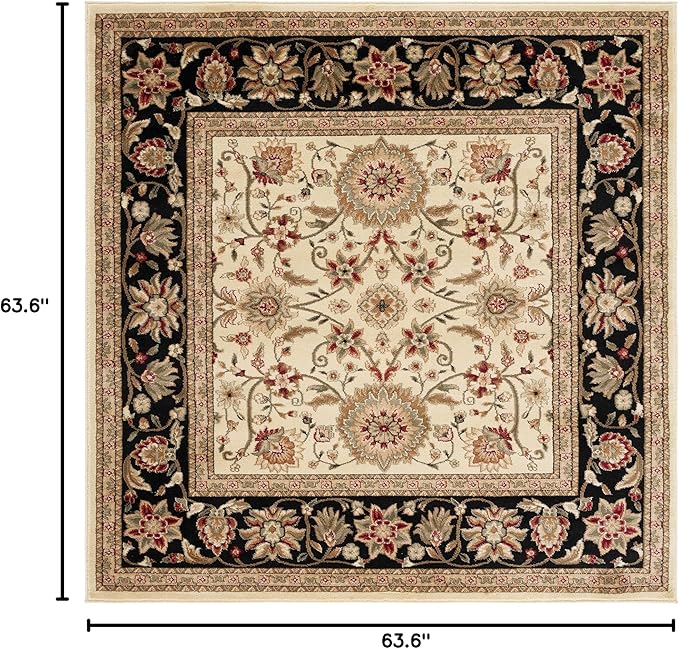 SAFAVIEH Lyndhurst Collection Area Rug - 5'3" Square, Ivory & Black, Traditional Oriental Design, Non-Shedding & Easy Care, Ideal for High Traffic Areas in Living Room, Bedroom (LNH212B)