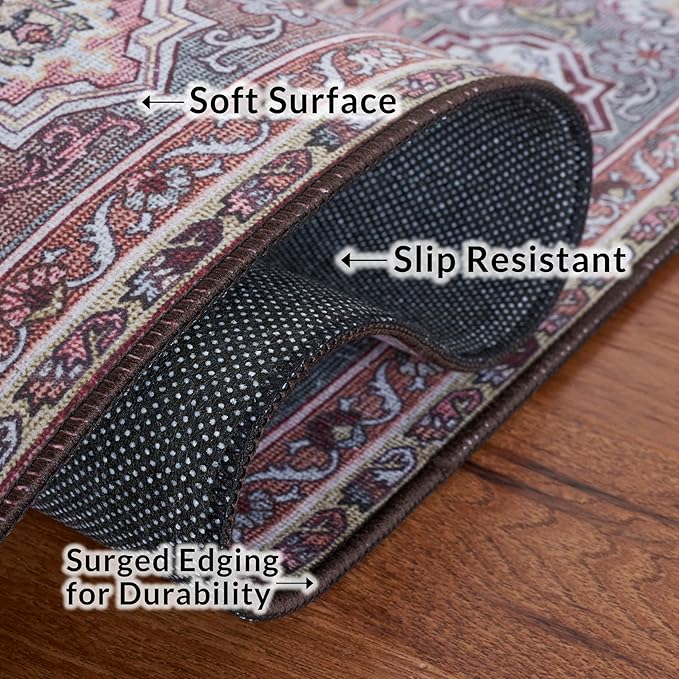 SAFAVIEH Washable Rug Tucson Collection - 2'6' x 8' Runner, Pink & Beige, Slip Resistant & Easy to Clean, Ideal for Hallway, Foyer, Entryway, Bedroom (TSN144U)
