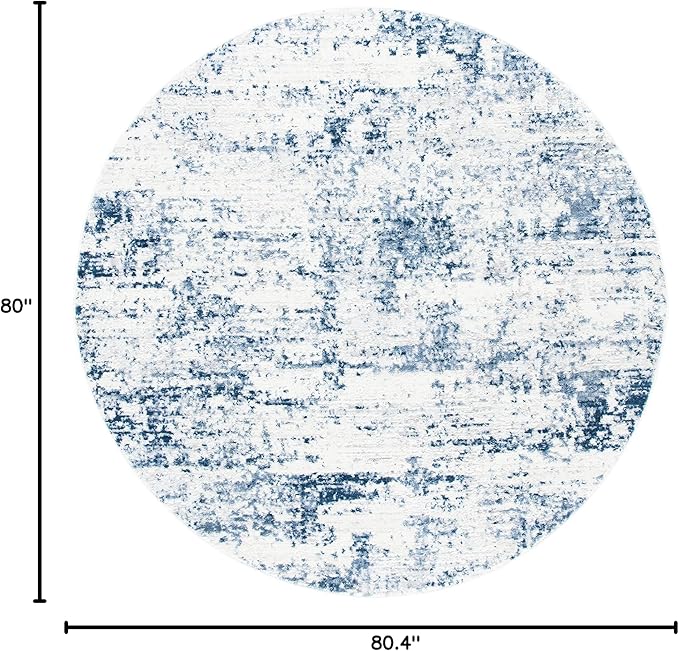 SAFAVIEH Amelia Collection Area Rug - 6'7" Round, Ivory & Navy, Modern Abstract Design, Non-Shedding & Easy Care, Ideal for High Traffic Areas in Living Room, Bedroom (ALA700B)