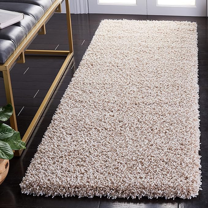 SAFAVIEH Santa Monica Shag Collection Area Rug - 2'3" x 13' Runner, Beige, Non-Shedding & Easy Cleaning, Plush Thick Pile, Ideal for Living Room, Bedroom, Dining Space (SGN725-1313)