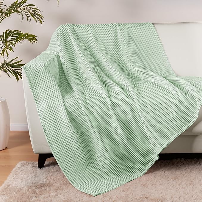 Exclusivo Mezcla 100% Cotton Waffle Weave Throw Blanket, Soft, Lightweight and Breathable Muslin Gauze Blanket for Couch, Sofa, All Season, 50"x70", Sage Green