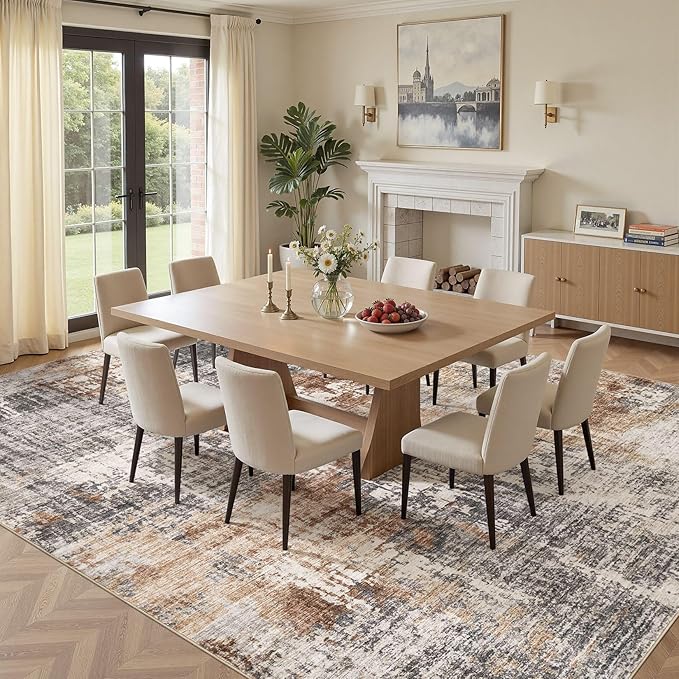Area Rug Living Room Rugs - 10x14 Washable Large Soft Indoor Neutral Modern Abstract Low Pile Rug Carpet for Bedroom Dining Room Farmhouse Home Office - Grey Brown
