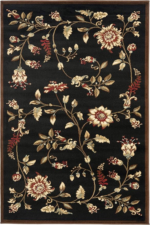 SAFAVIEH Lyndhurst Collection Accent Rug - 4' x 6', Black & Multi, Traditional Floral Design, Non-Shedding & Easy Care, Ideal for High Traffic Areas in Entryway, Living Room, Bedroom (LNH552-9091)