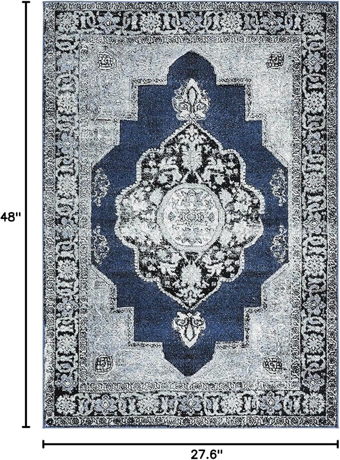 SAFAVIEH Vintage Hamadan Collection Accent Rug - 2'3" x 4', Blue & Grey, Oriental Persian Design, Non-Shedding & Easy Care, Ideal for High Traffic Areas in Entryway, Living Room, Bedroom (VTH219M)