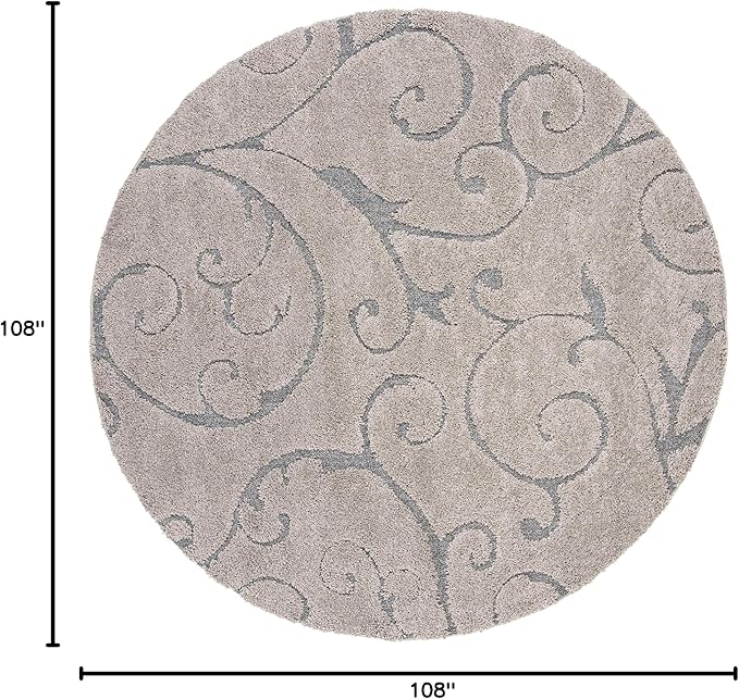 SAFAVIEH Florida Shag Collection Area Rug - 9' Round, Grey & Light Blue, Scroll Design, Non-Shedding & Easy to Clean, High-Low Plush Pile, Ideal for Living Room, Bedroom, Dining Space (SG455-1160)