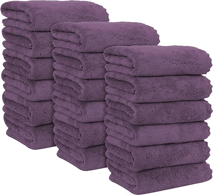 18 Pack Premium Hand Towels - Quick Drying - Microfiber Coral Velvet Highly Absorbent Towels - Multipurpose Use as Hotel, Bathroom, Shower, Spa, Hand Towel 16 x 28 inches (Plum)