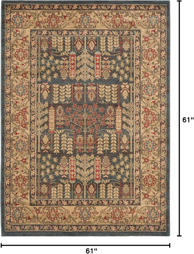 SAFAVIEH Mahal Collection Area Rug - 5'1" Square, Navy & Natural, Non-Shedding & Easy Care, Ideal for High Traffic Areas in The Living Room, Dining, Bedroom (MAH697E)