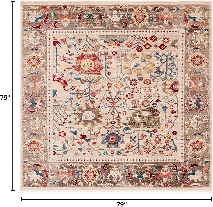 SAFAVIEH Kashan Collection Area Rug - 6'7" Square, Beige & Taupe, Traditional Oriental Design, Non-Shedding & Easy Care, Ideal for High Traffic Areas in Living Room, Bedroom, Dining (KSN303K-7SQ)