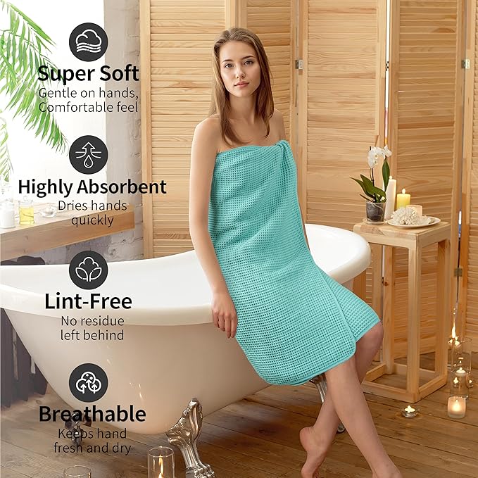 Microfiber Waffle Bath Towels, 4 Pieces, Soft, Absorbent, Fast Drying, Lint Free 430 GSM (Turquoise)